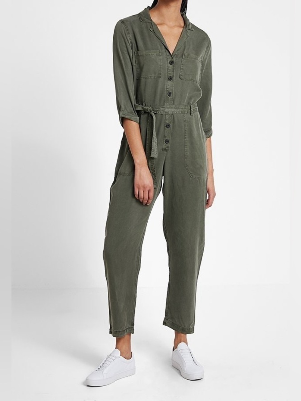 Abercrombie & Fitch Olive Utility Button-Front Jumpsuit